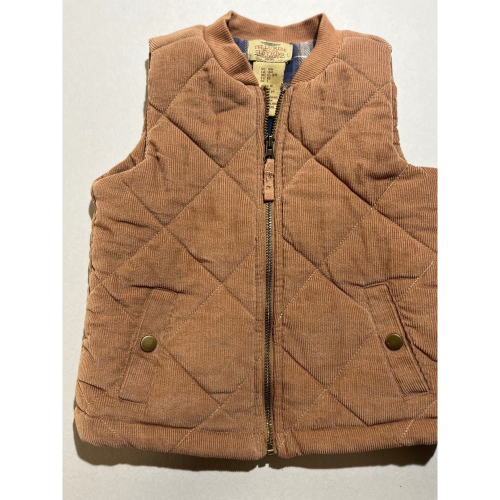 Telluride Clothing Co Kids Brown Quilted Corduroy Flannel Lined Vest 18M